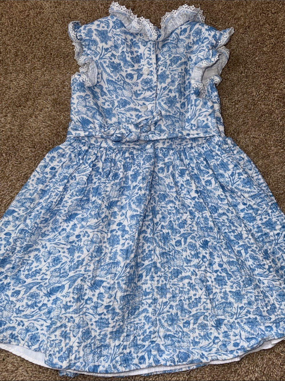 Blue Floral Smocked Waist Girls Dress with rabbit, butterfly and floral pattern - Picture 5 of 5